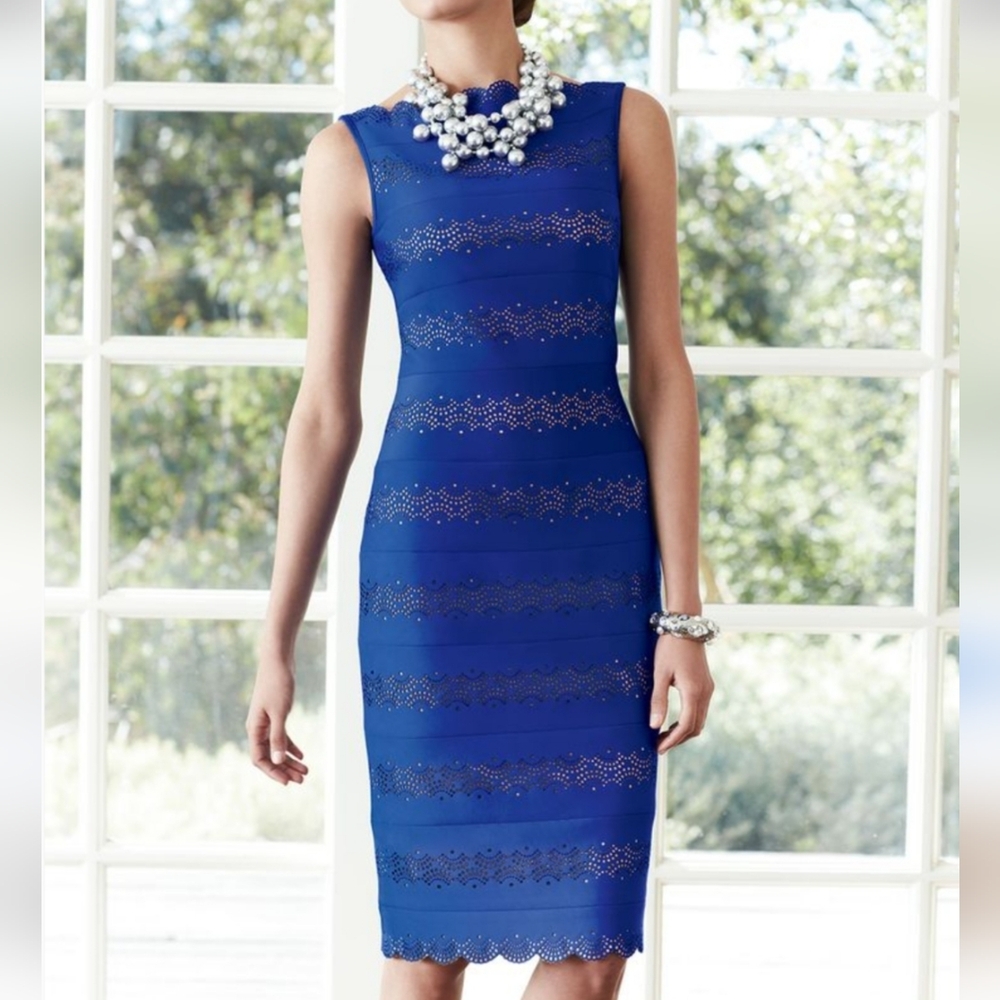 TADASHI SHOJI | $450 Laser Cut Neoprene Cocktail Dress